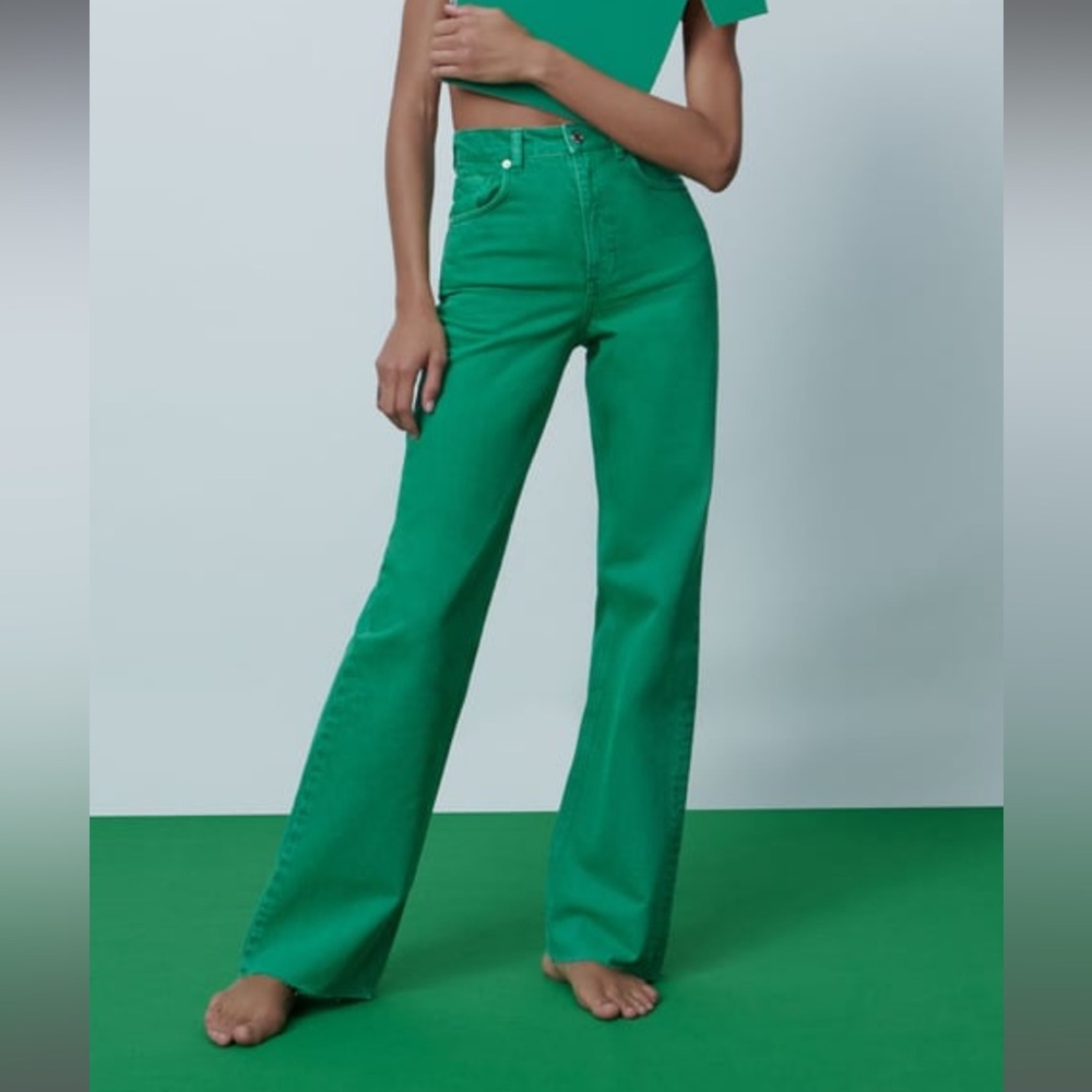 Zara SOLID COLOR FULL LENGTH WIDE LEG JEANS